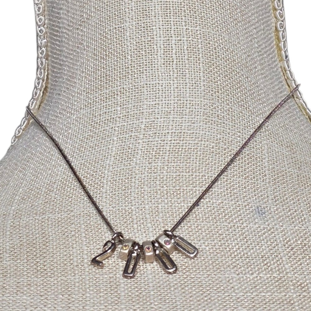 Charm 2000 Necklace‎ Silver Tone Rhinestone Pendant Adjustable Chain Women's